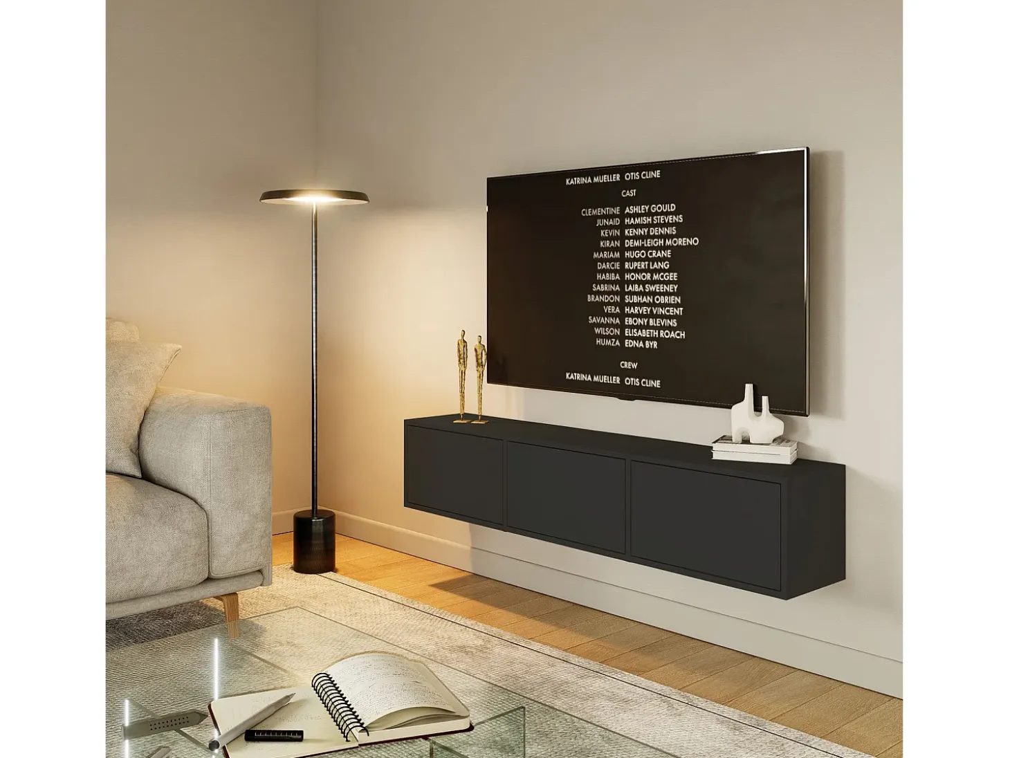 Mueble de TV con 3 puertas – negro – 150 cm – FRAMME