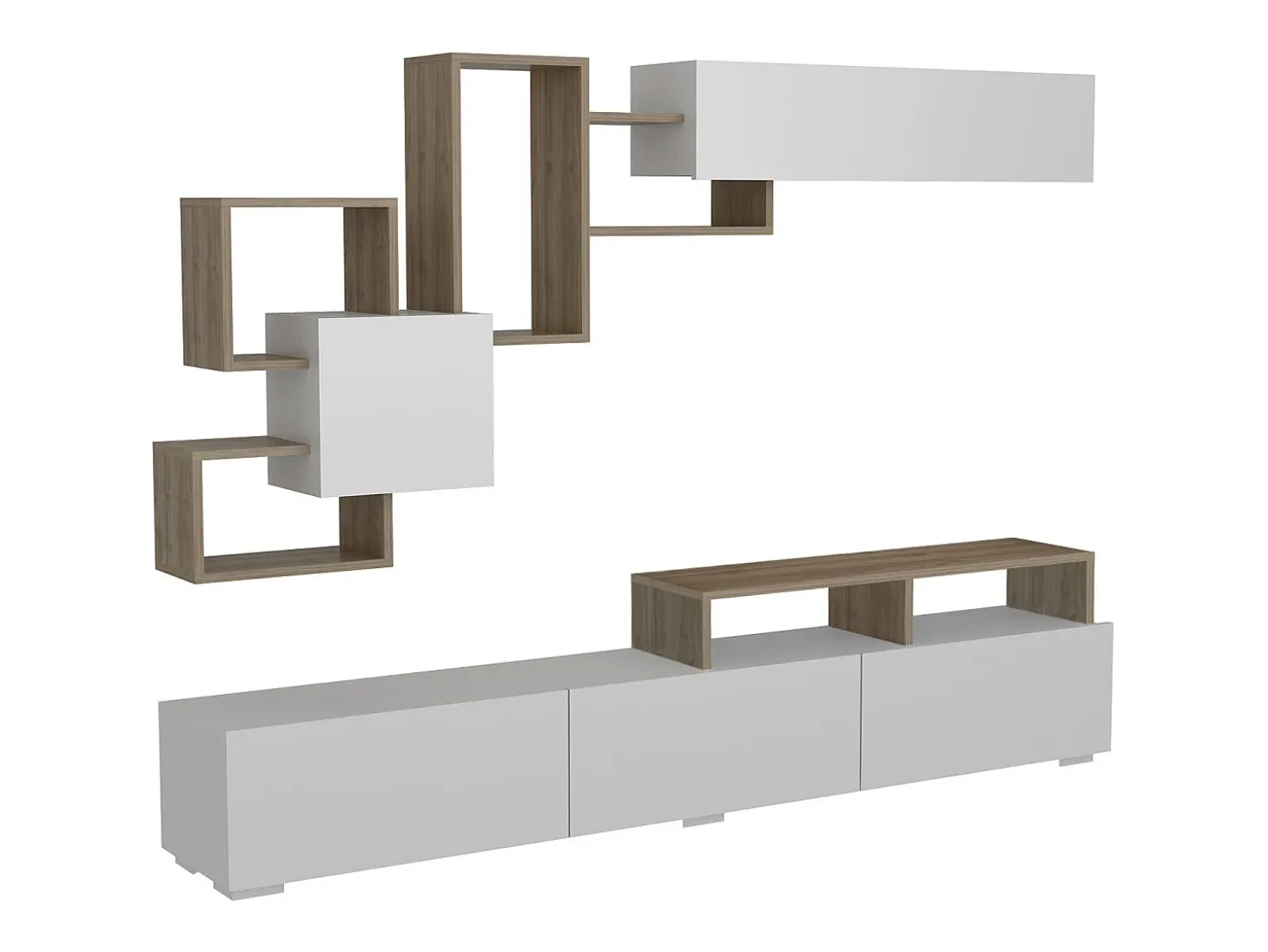Mueble de TV con almacenaje - Natural claro y blanco - TALOLI II