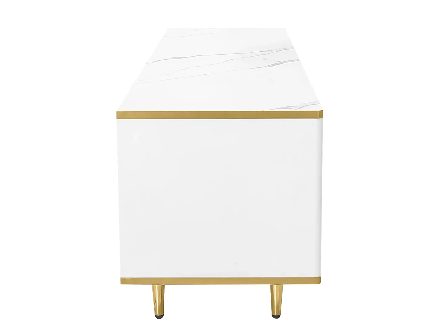 Mueble de TV con almacenaje, 2 puertas y 2 cajones, mueble de TV bajo, patas y tiradores dorados, color blanco