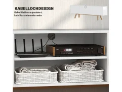 Mueble de TV con base de madera, moderno, escandinavo, 2 puertas, 2 nichos, color blanco, 150 x 39 x 50 cm