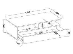 Mueble de TV con cajón - 100 cm - gris - REDNAW