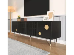 Mueble de TV con estructura de celosía - 170 x 36 x 54 cm - con 4 puertas - MDF - negro