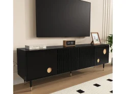 Mueble de TV con estructura de celosía - 170 x 36 x 54 cm - con 4 puertas - MDF - negro