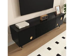 Mueble de TV con estructura de celosía - 170 x 36 x 54 cm - con 4 puertas - MDF - negro