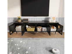Mueble de TV con estructura de celosía - 170 x 36 x 54 cm - con 4 puertas - MDF - negro
