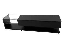 Mueble de TV con iluminación LED, 2 cajones y 2 estantes de cristal - Negro