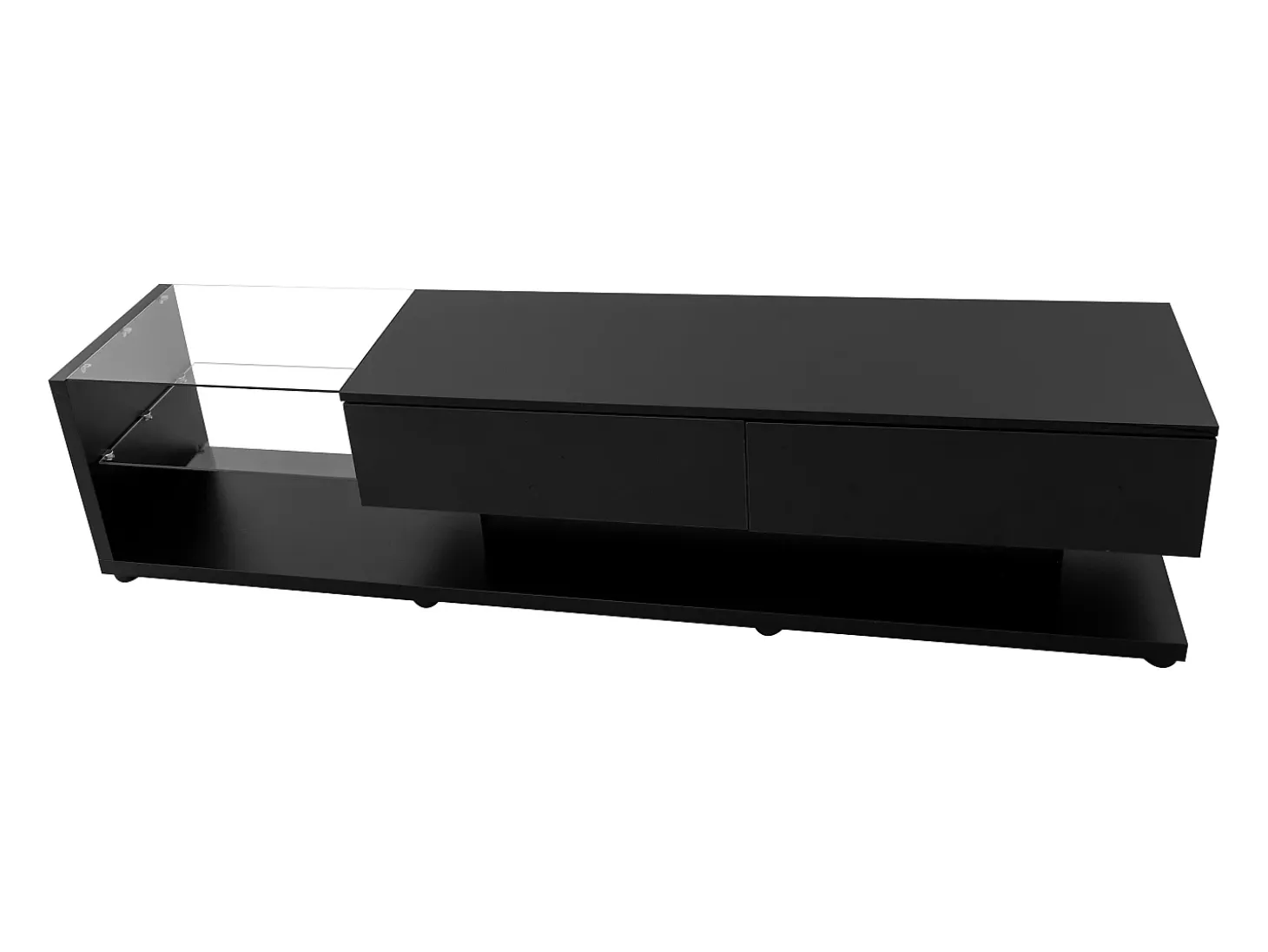 Mueble de TV con iluminación LED, 2 cajones y 2 estantes de cristal - Negro