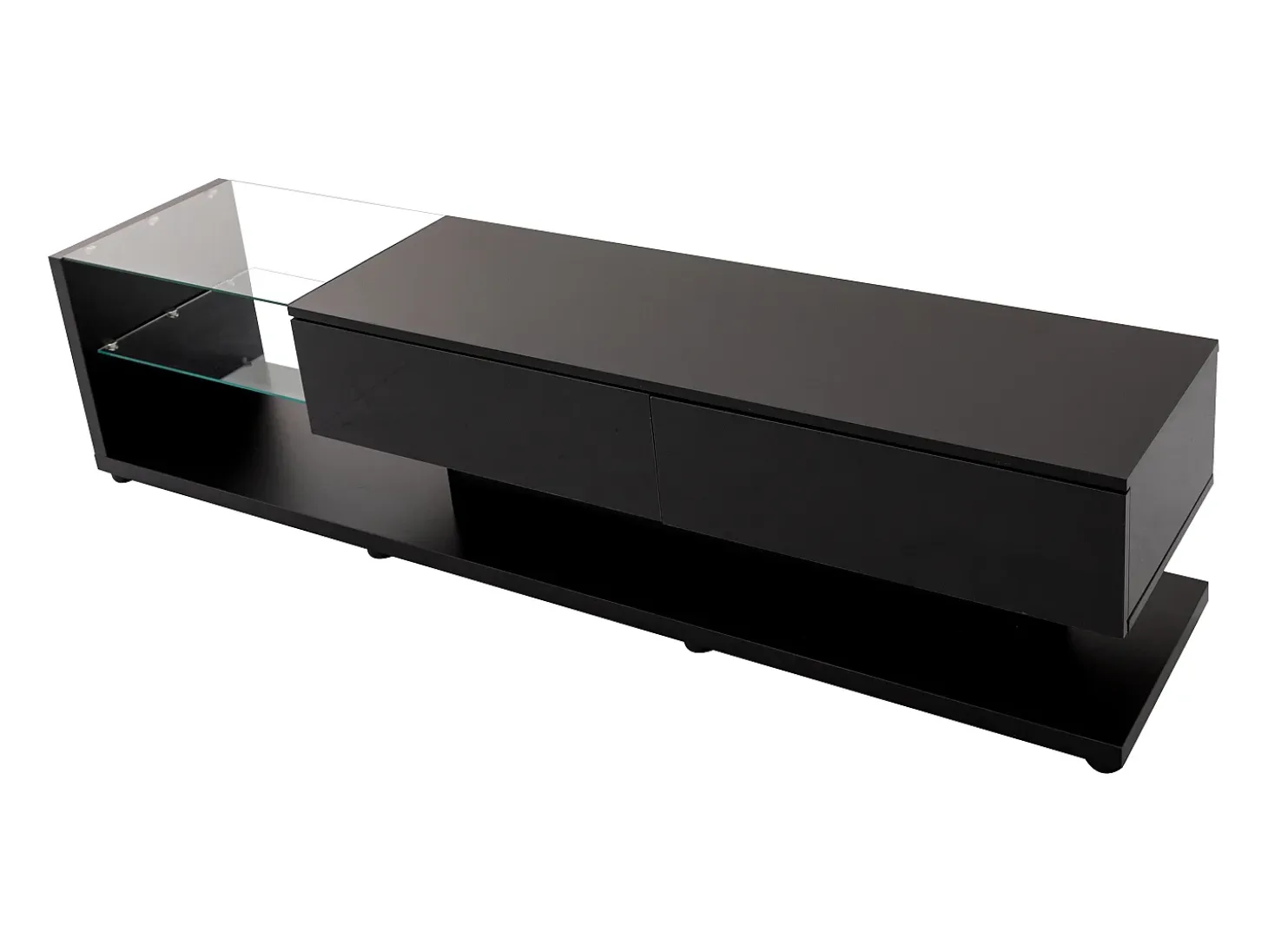Mueble de TV con iluminación LED, 2 cajones y 2 estantes de cristal - Negro