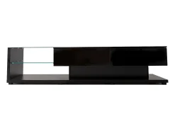Mueble de TV con iluminación LED, 2 cajones y 2 estantes de cristal - Negro