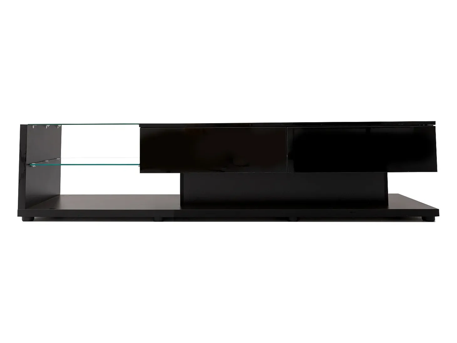 Mueble de TV con iluminación LED, 2 cajones y 2 estantes de cristal - Negro