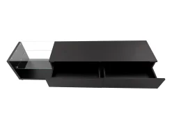 Mueble de TV con iluminación LED, 2 cajones y 2 estantes de cristal - Negro