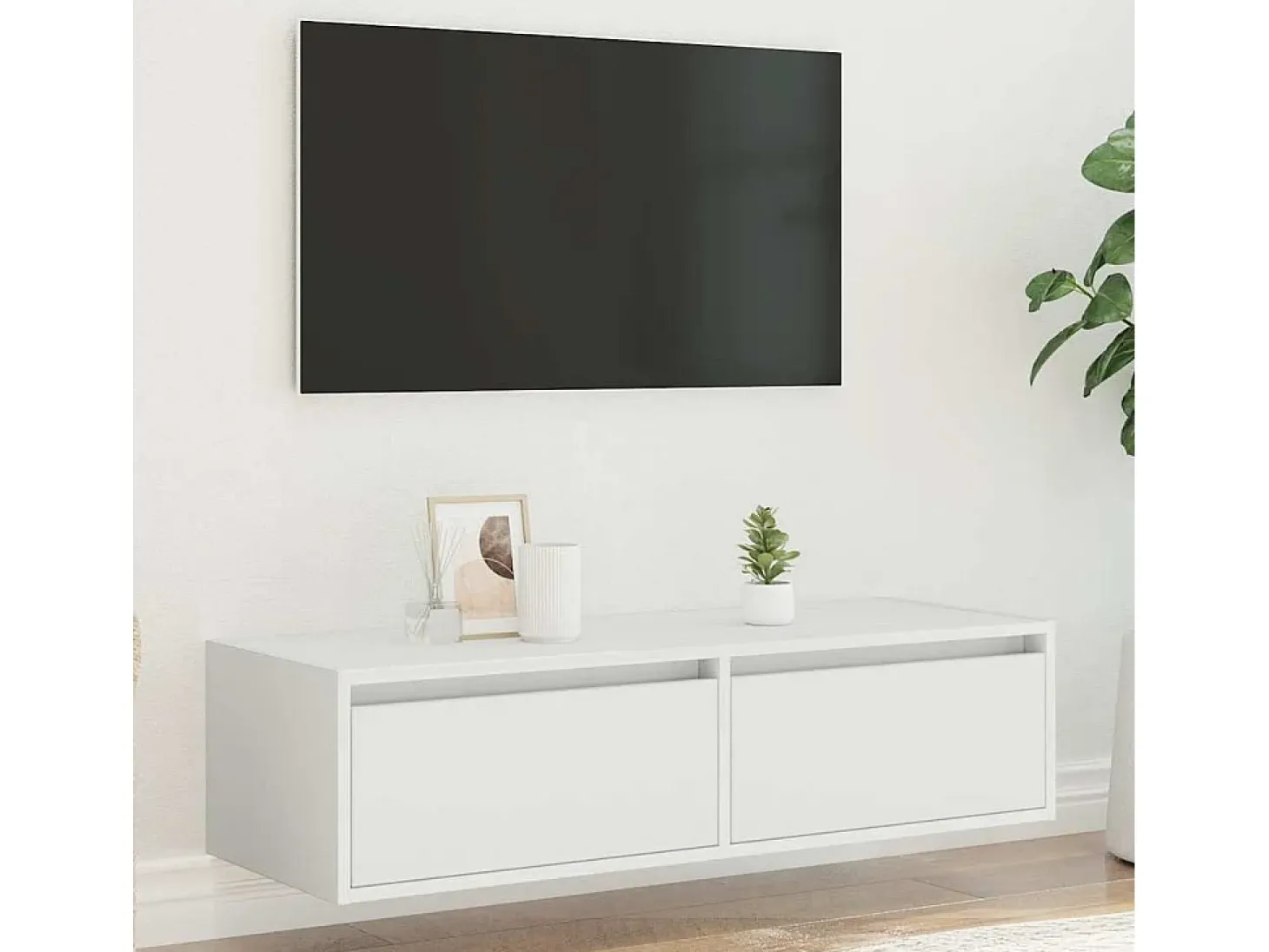 Mueble de TV con luces LED blanco 100X35,5x25 cm
