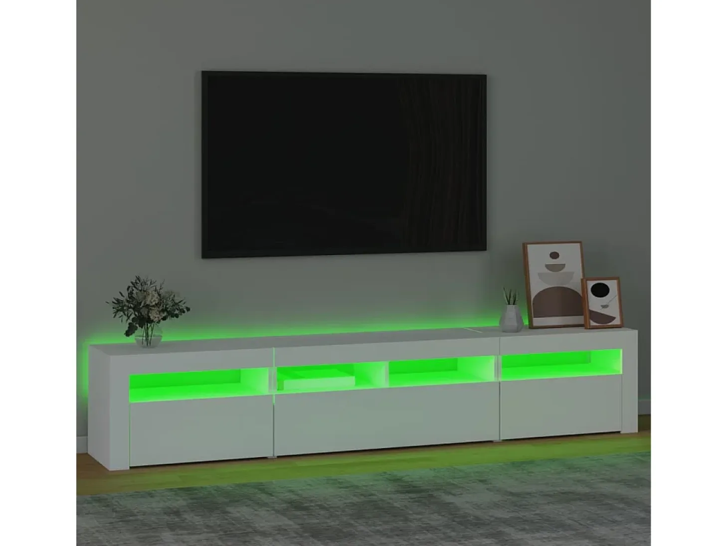 Mueble de TV con luces LED blanco 210x35x40 cm