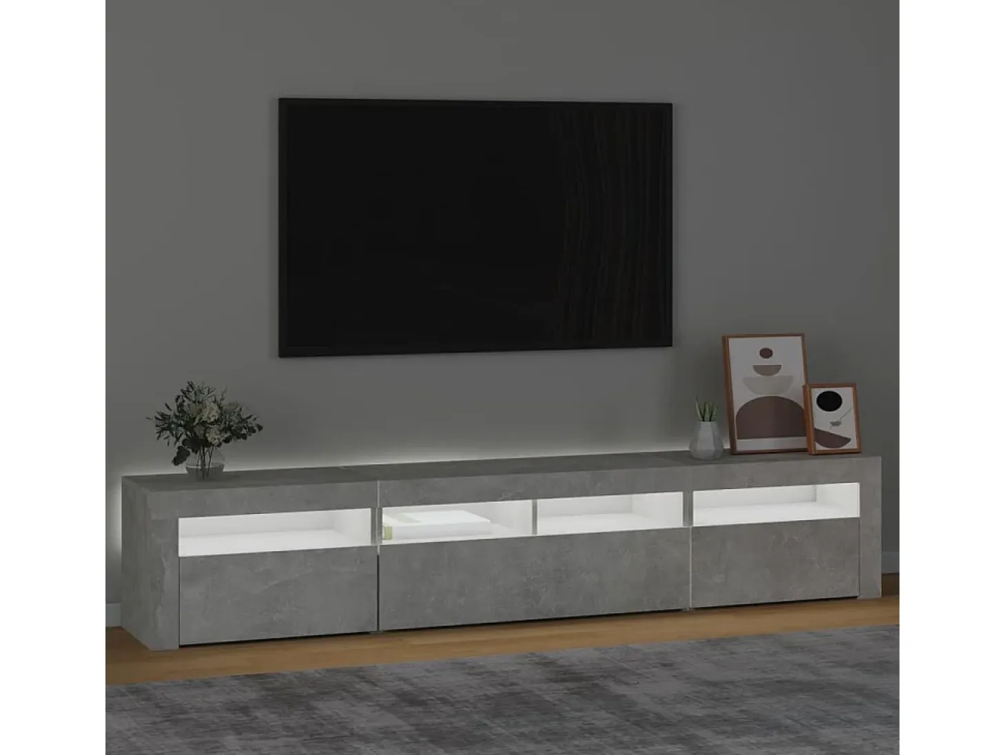 Mueble de TV con luces LED gris hormigón 210x35x40 cm