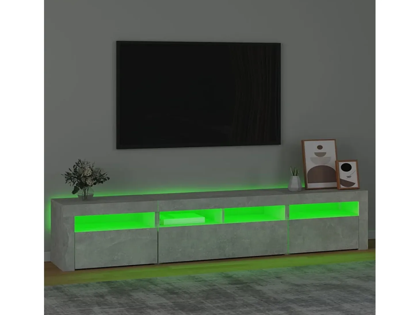Mueble de TV con luces LED gris hormigón 210x35x40 cm
