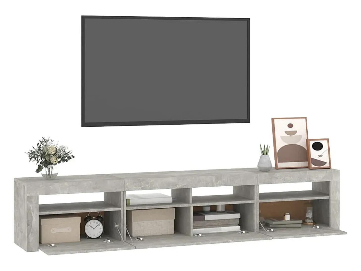 Mueble de TV con luces LED gris hormigón 210x35x40 cm