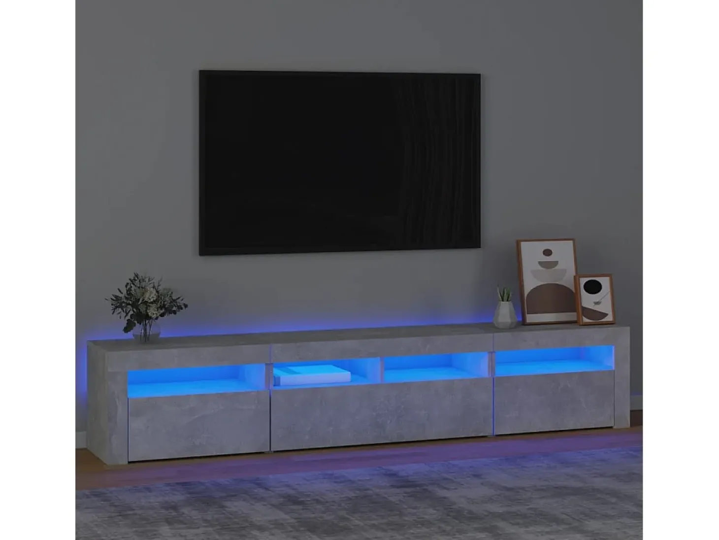 Mueble de TV con luces LED gris hormigón 210x35x40 cm