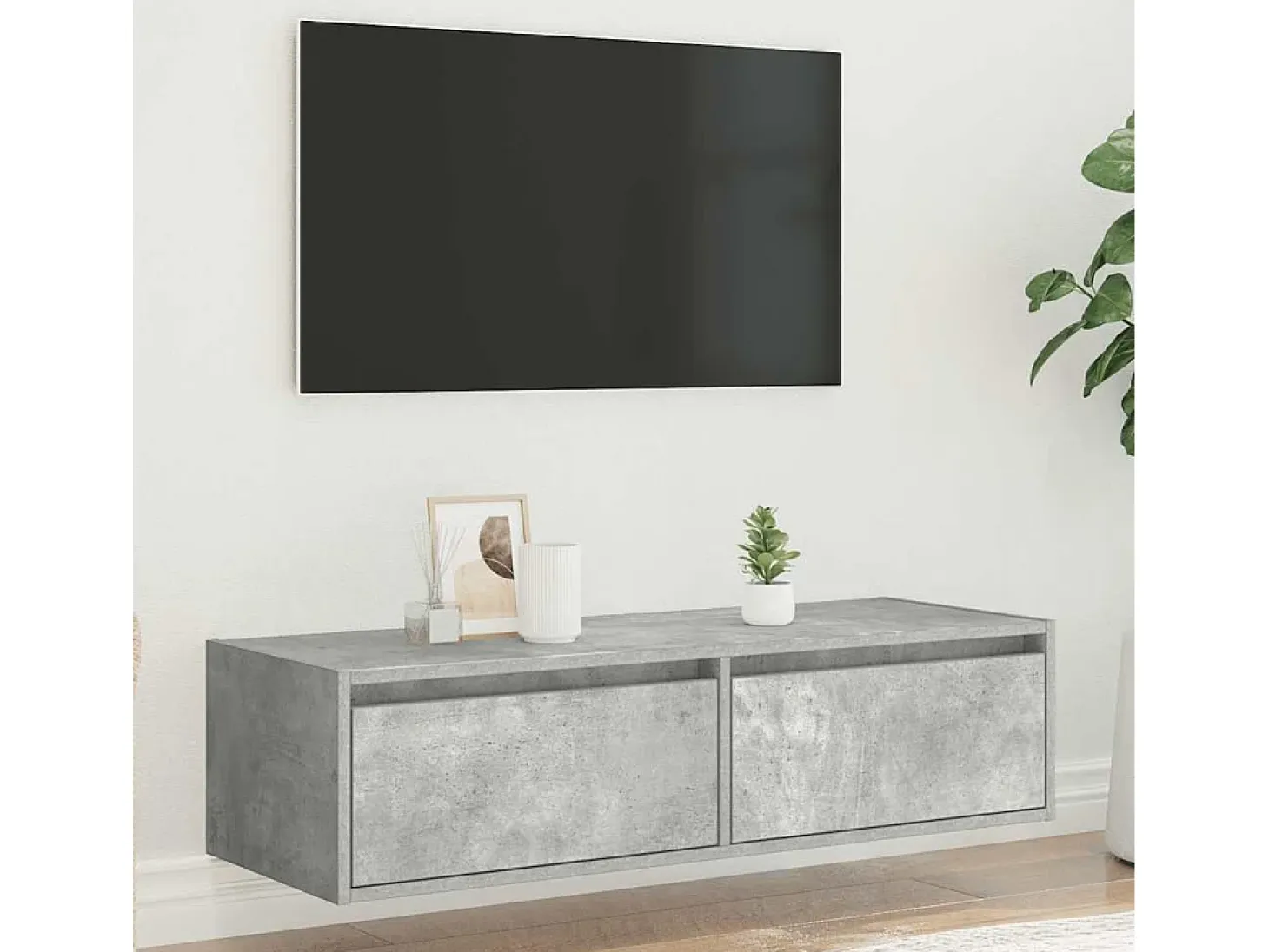 Mueble de TV con luces LED gris hormigón 100X35,5x25 cm