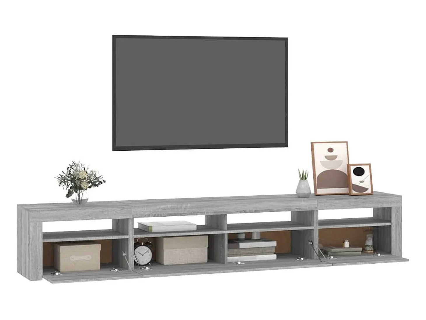 Mueble de TV con luces LED gris Sonoma 240x35x40 cm