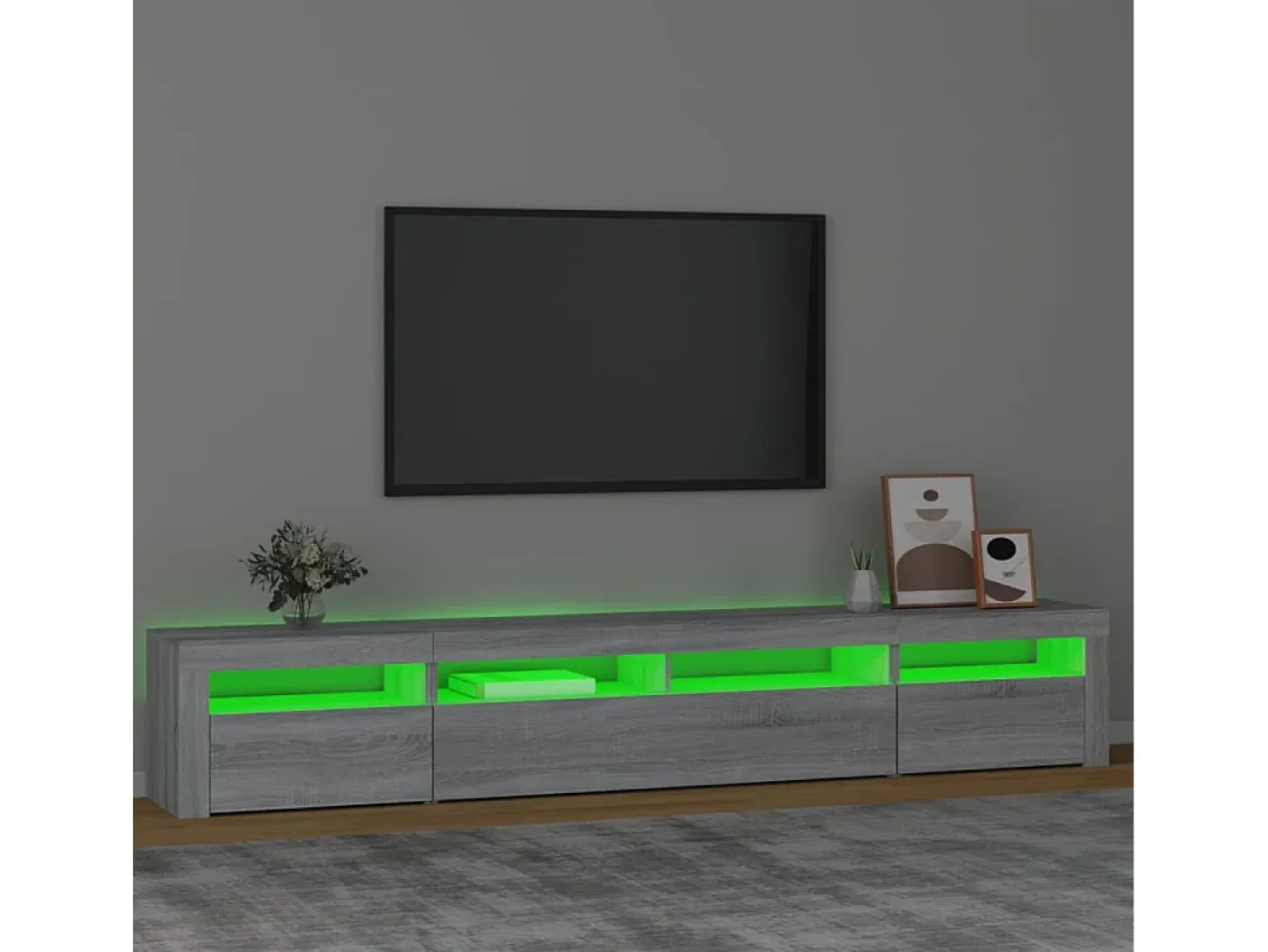 Mueble de TV con luces LED gris Sonoma 240x35x40 cm