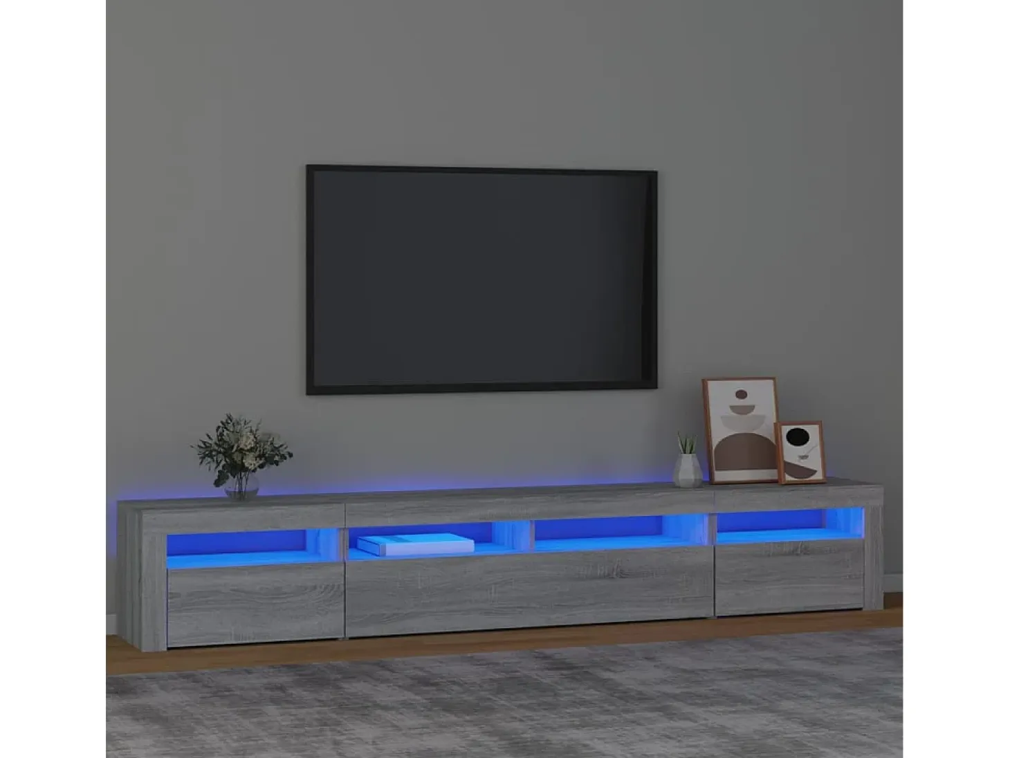 Mueble de TV con luces LED gris Sonoma 240x35x40 cm