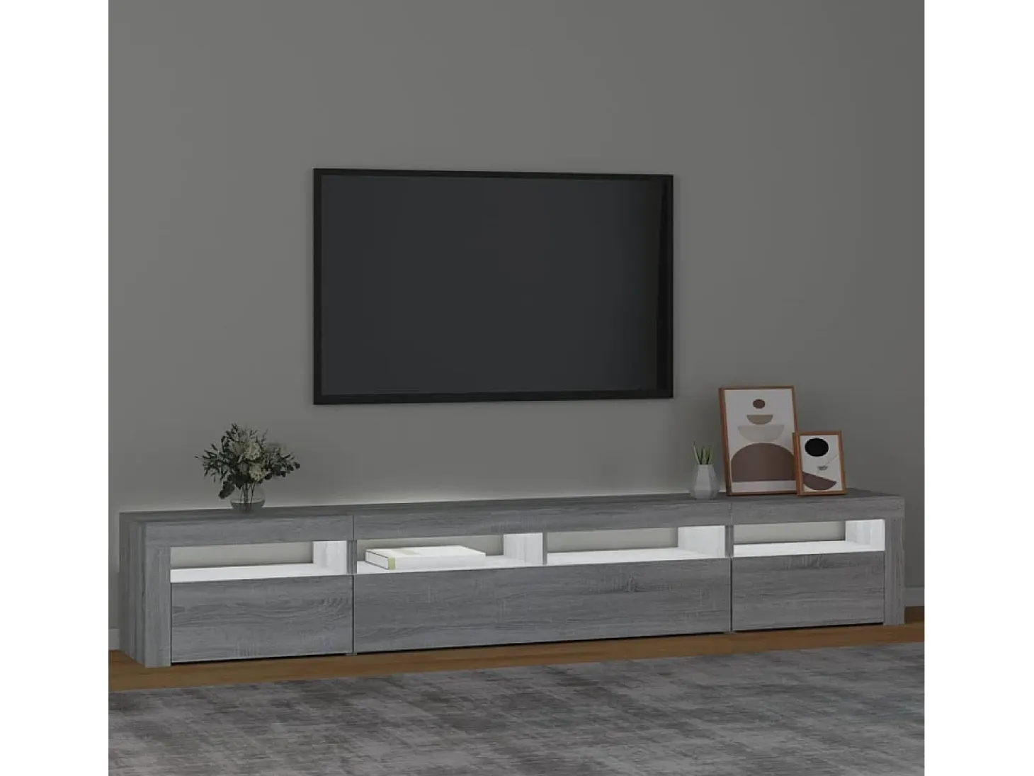 Mueble de TV con luces LED gris Sonoma 240x35x40 cm