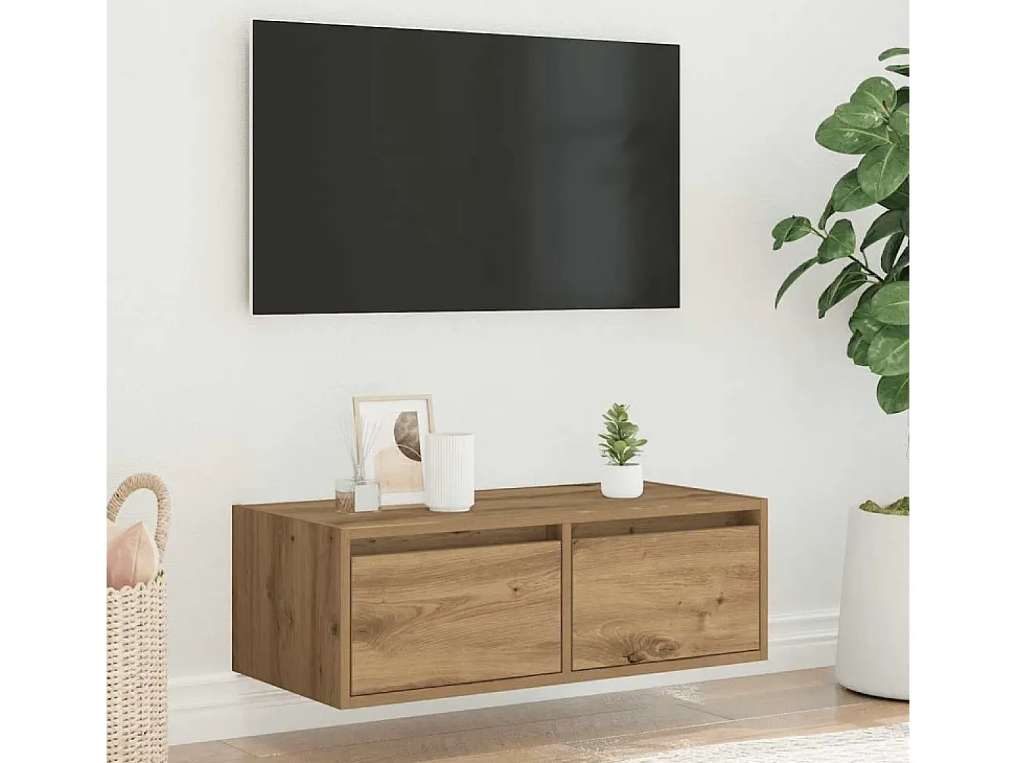 Mueble de TV con luces LED roble artisan 75x35,5x25 cm