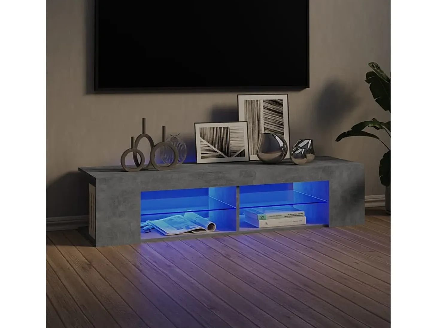 Mueble de TV con luces LED gris hormigón 135x39x30 cm