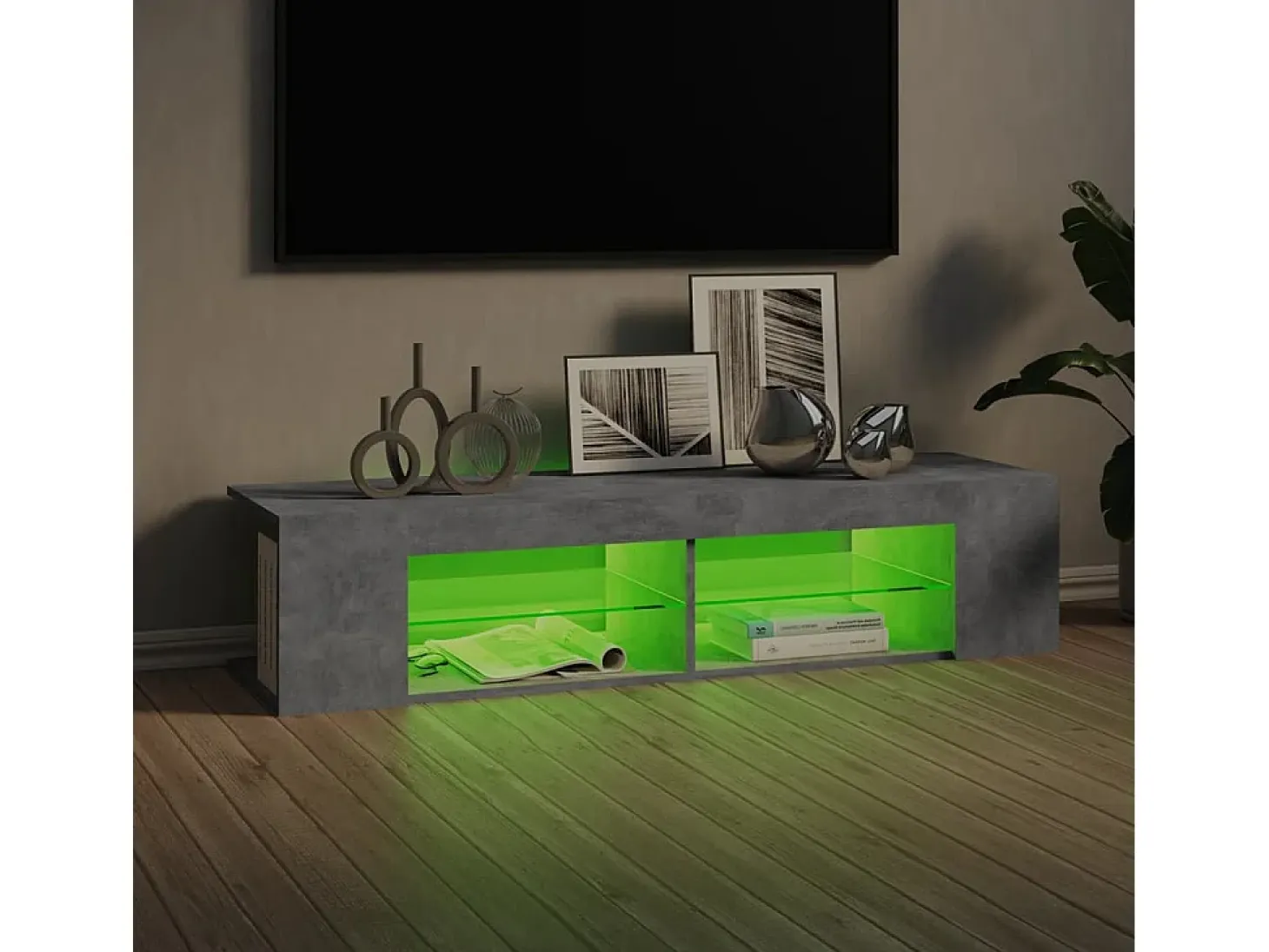 Mueble de TV con luces LED gris hormigón 135x39x30 cm