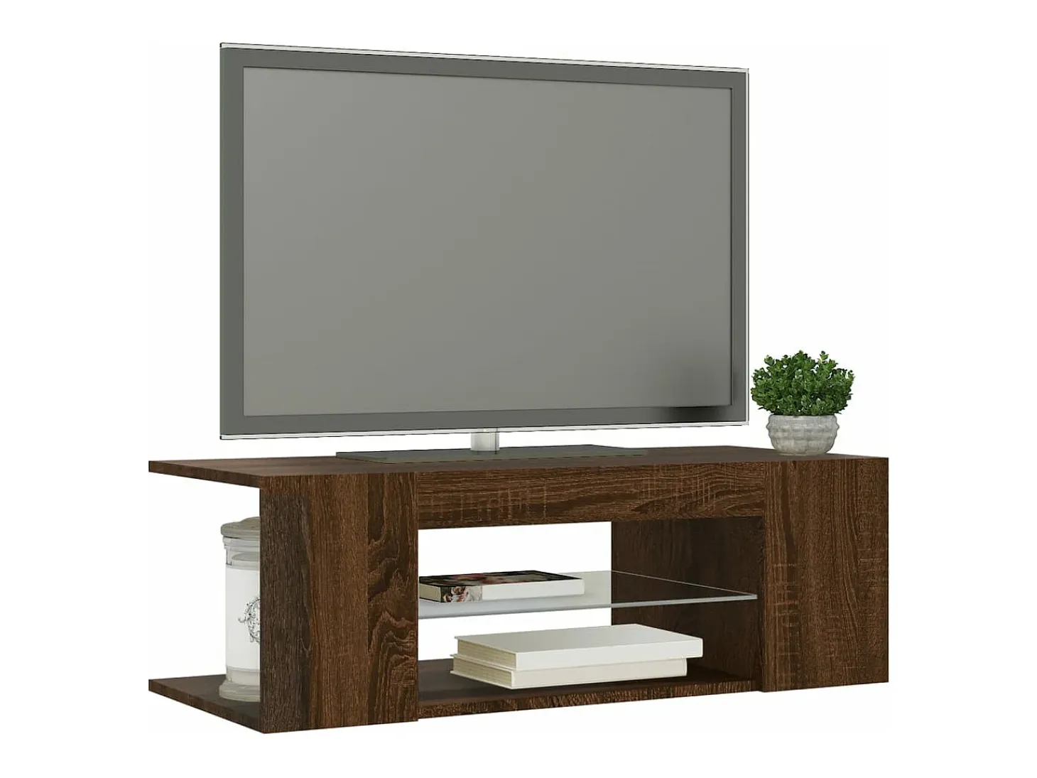 Mueble de TV con luces LED color roble marrón 90x39x30 cm