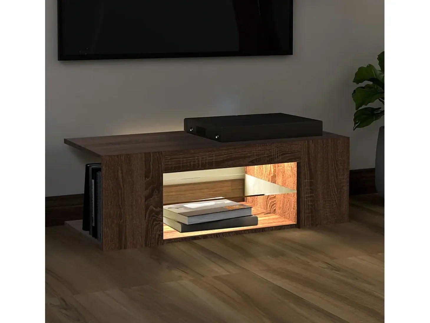 Mueble de TV con luces LED color roble marrón 90x39x30 cm