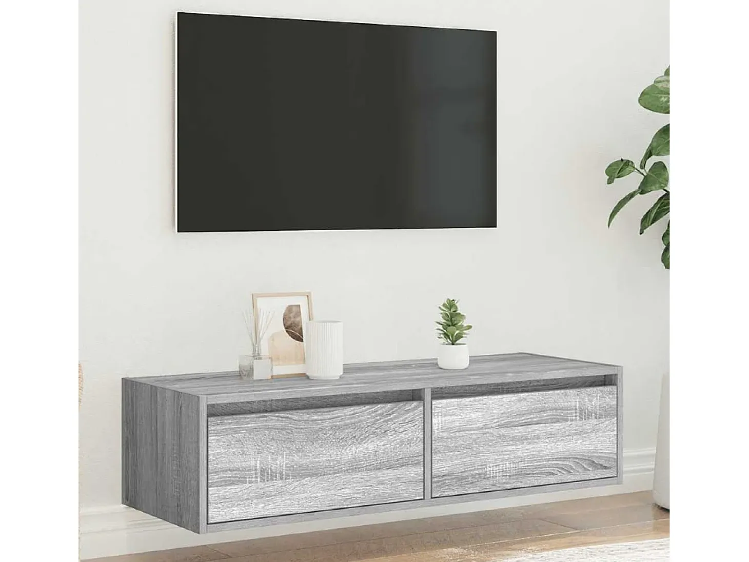 Mueble de TV con luces LED sonoma gris 100X35,5x25 cm