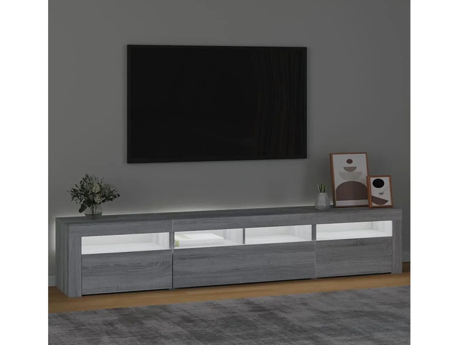 Mueble de TV con luces LED gris Sonoma 210x35x40 cm