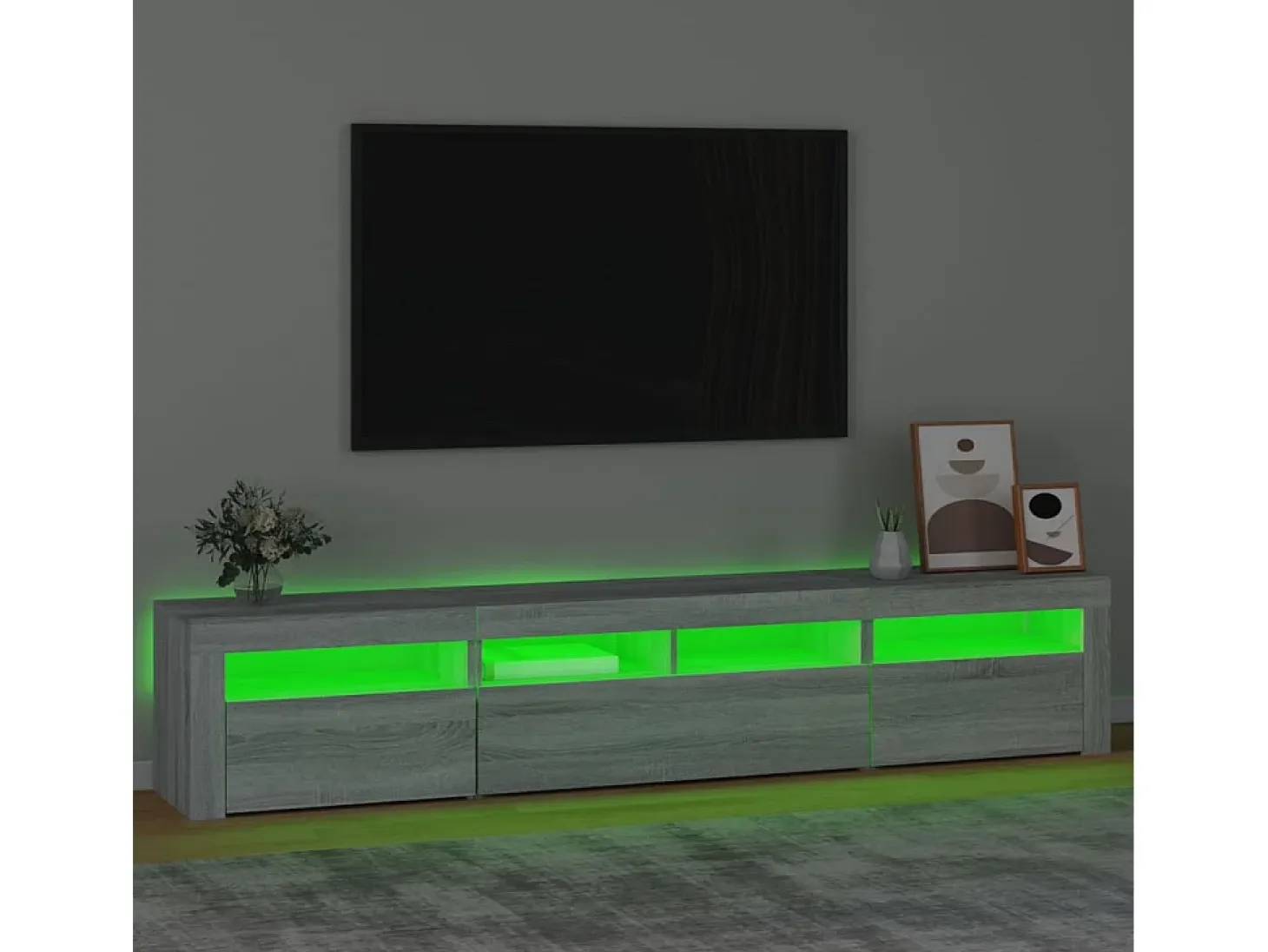 Mueble de TV con luces LED gris Sonoma 210x35x40 cm