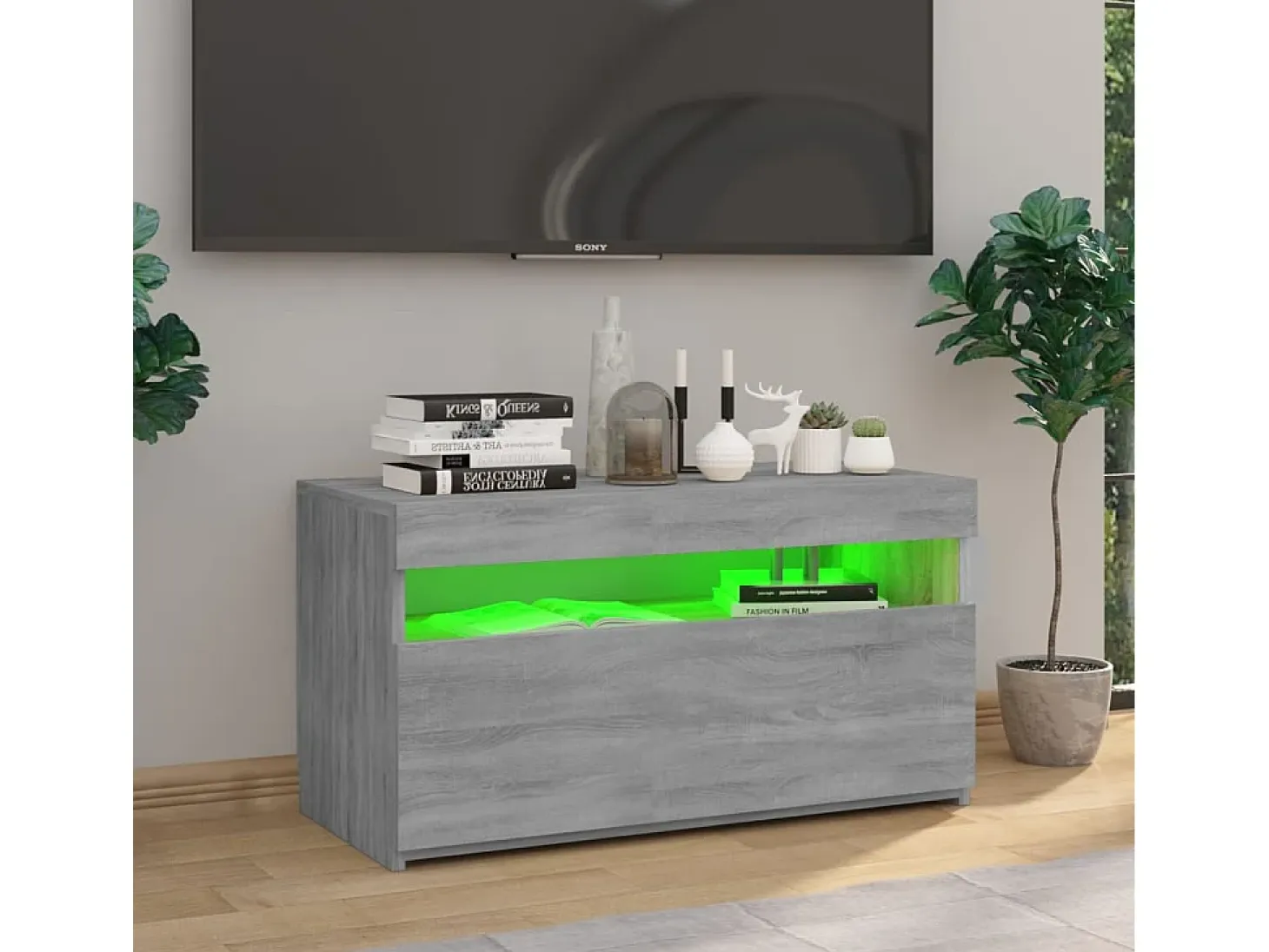 Mueble de TV con luces LED gris Sonoma 75x35x40 cm