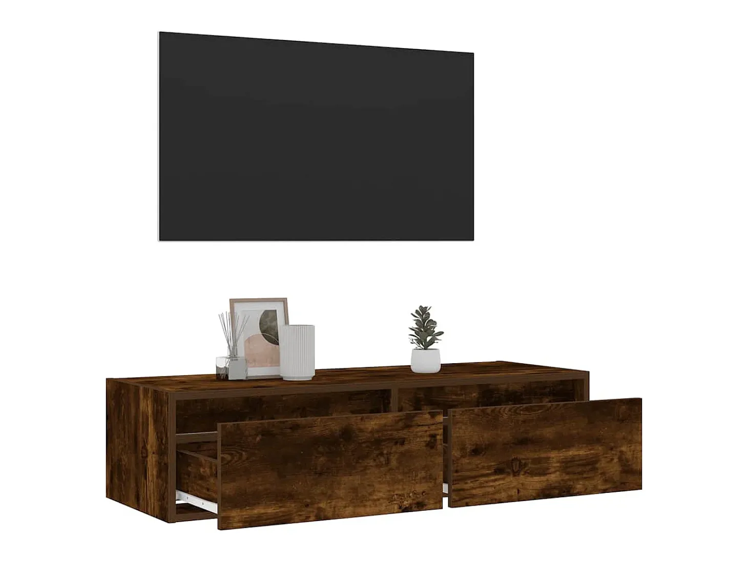 Mueble de TV con luces LED roble ahumado 100X35,5x25 cm