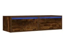 Mueble de TV con luces LED roble ahumado 100X35,5x25 cm
