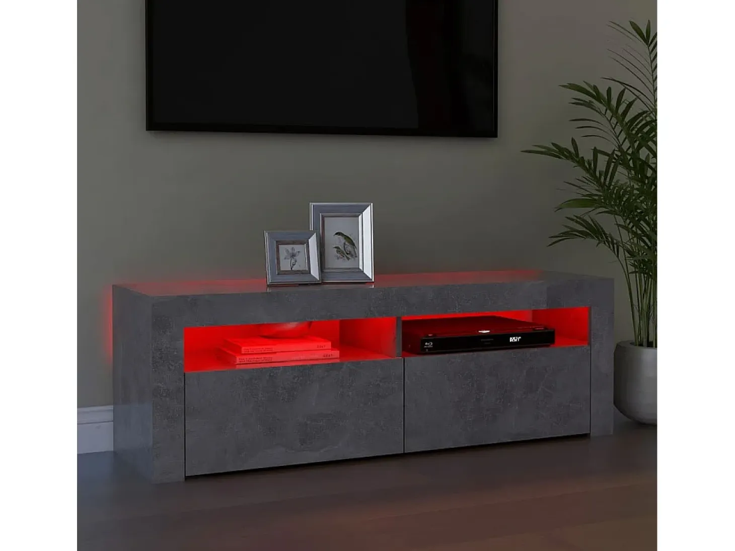 Mueble de TV con luces LED gris hormigón 120x35x40 cm