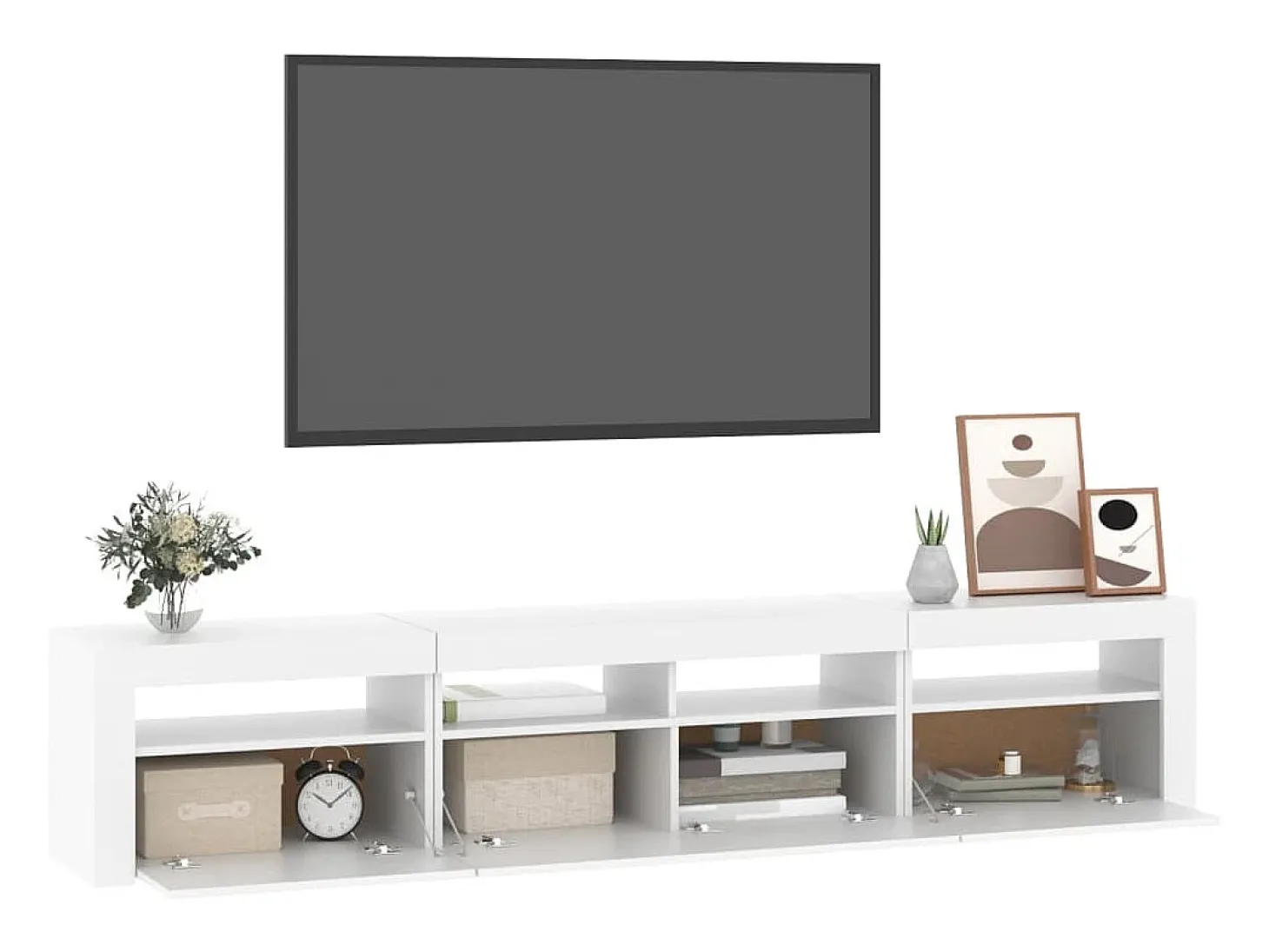 Mueble de TV con luces LED blanco 210x35x40 cm