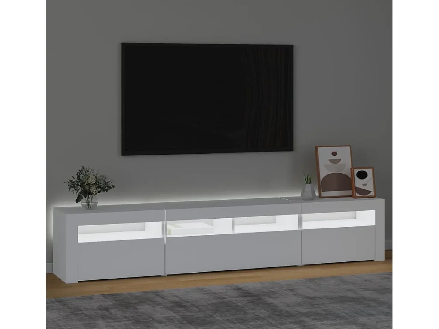 Mueble de TV con luces LED blanco 210x35x40 cm