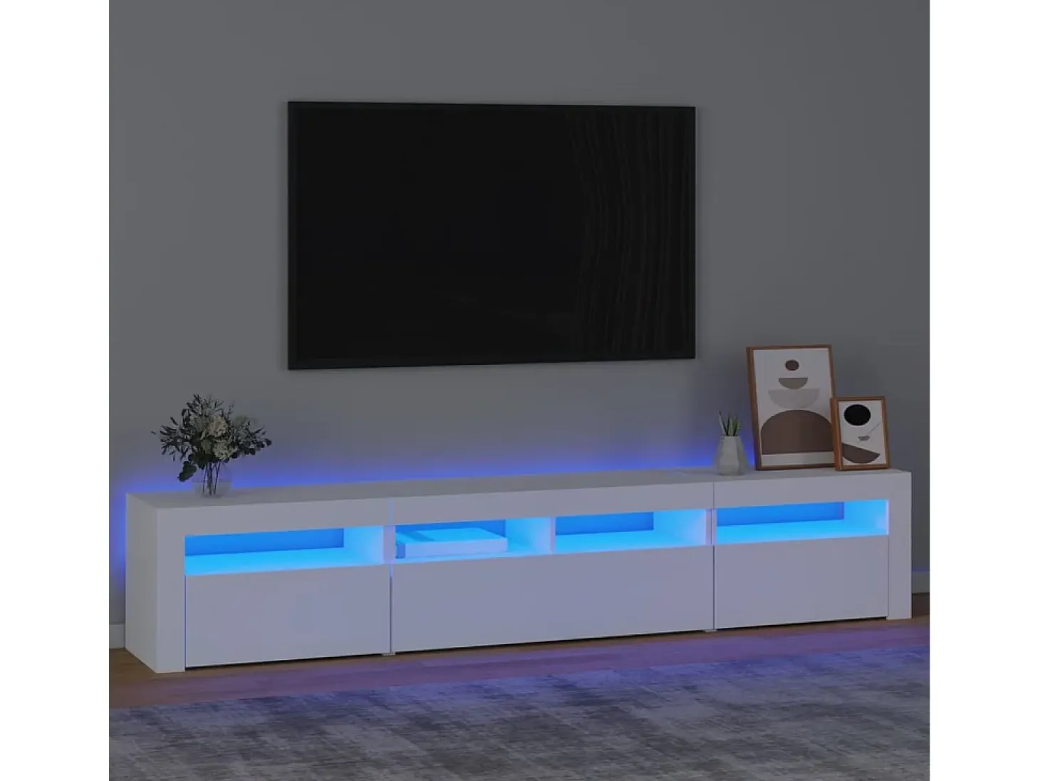 Mueble de TV con luces LED blanco 210x35x40 cm
