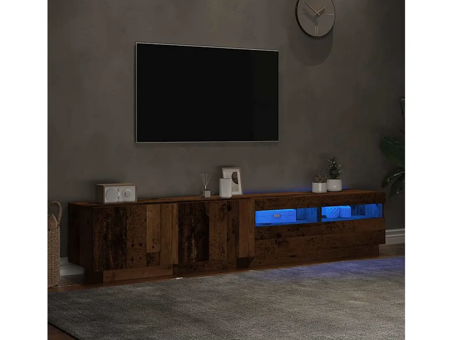 Mueble de TV con luces LED madera vieja madera de ingeniería