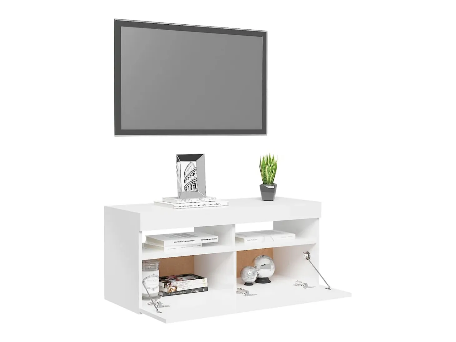Mueble de TV con luces LED blanco brillante 90x35x40 cm