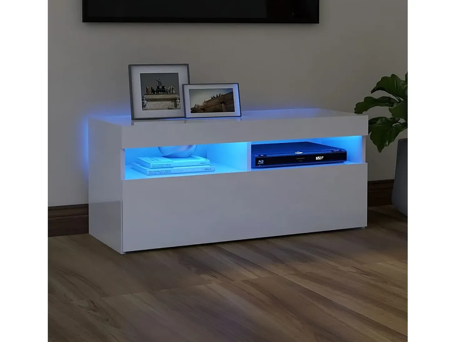 Mueble de TV con luces LED blanco brillante 90x35x40 cm