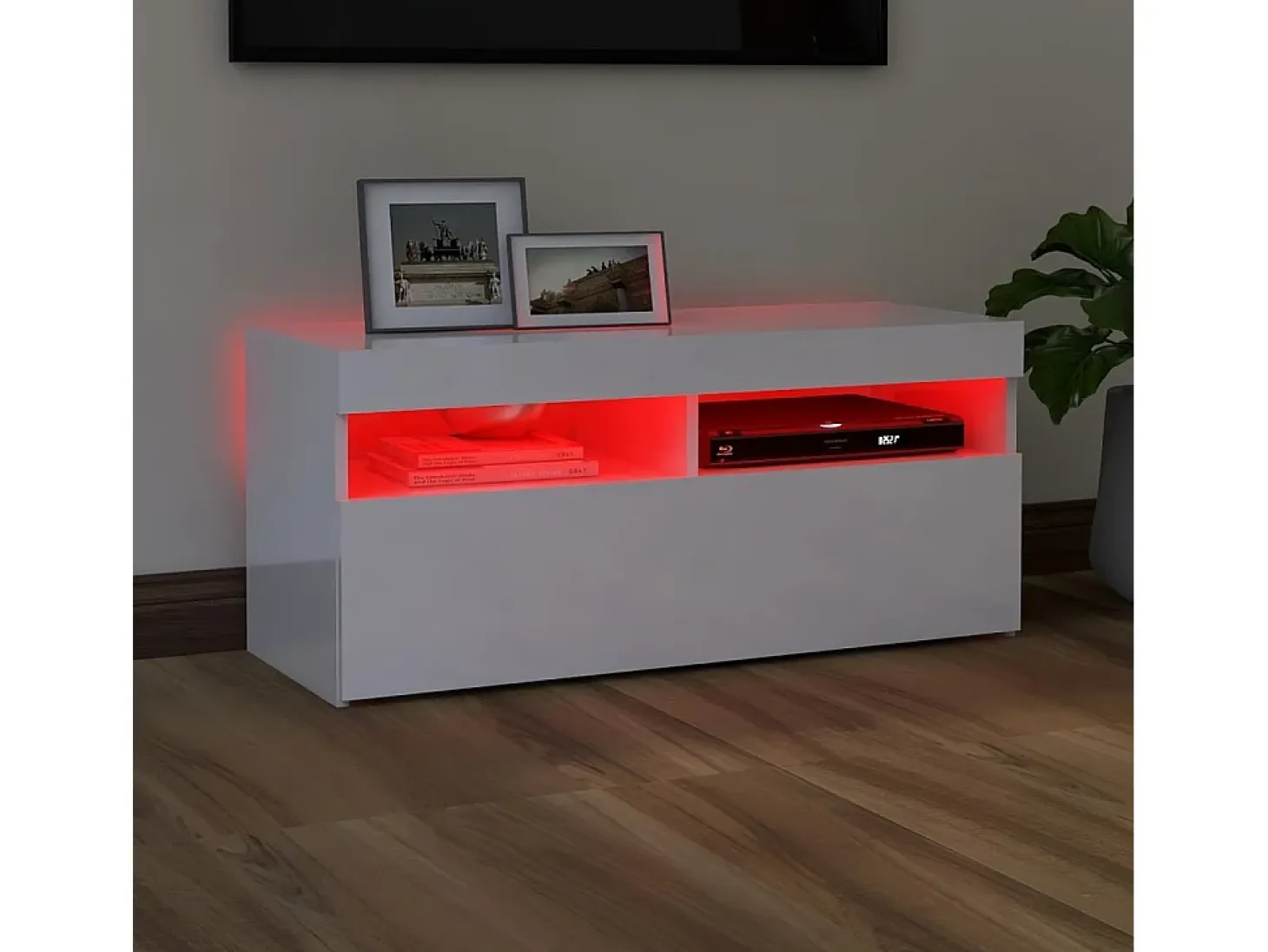 Mueble de TV con luces LED blanco brillante 90x35x40 cm