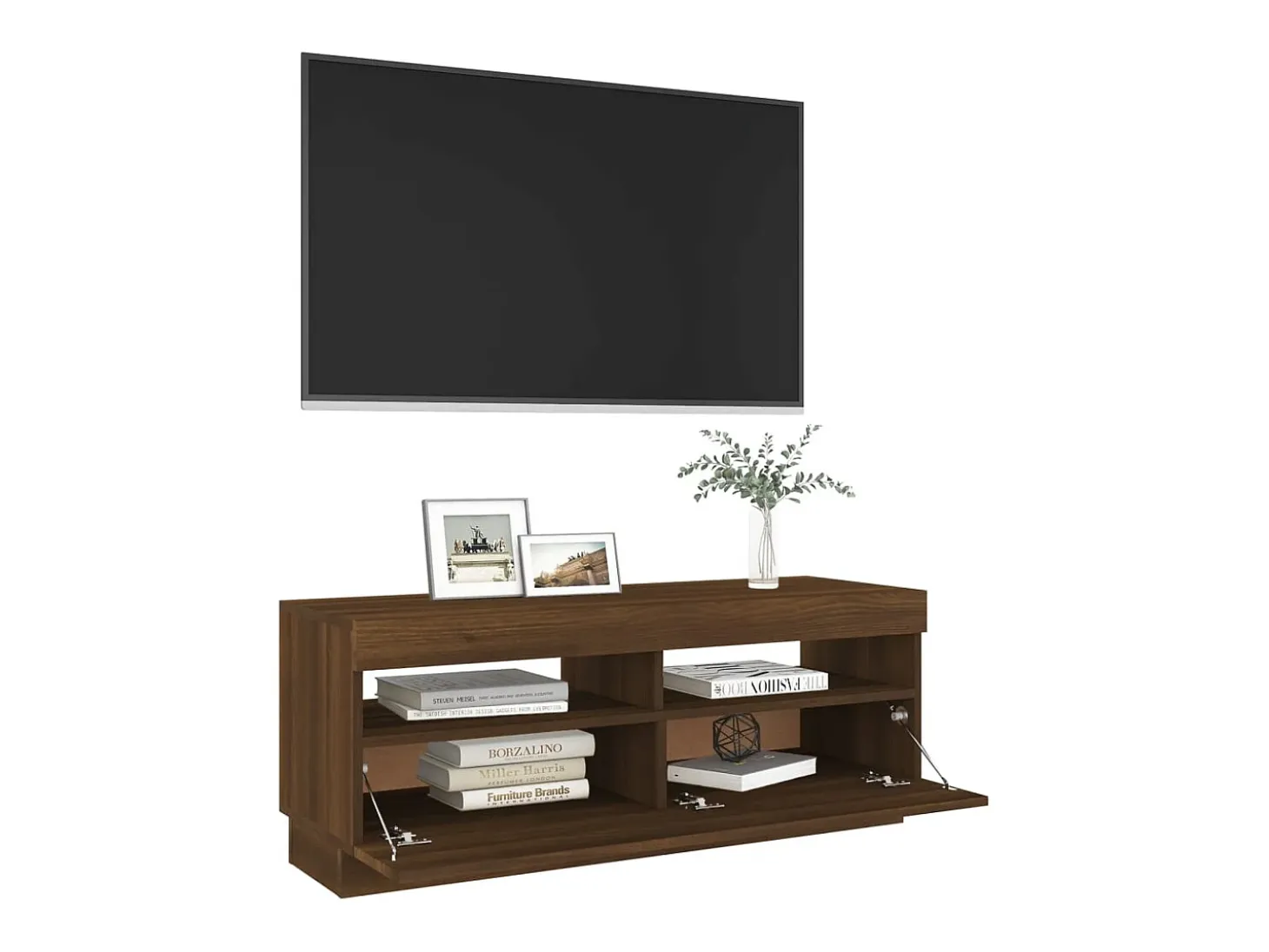 Mueble de TV con luces LED marrón roble 100x35x40 cm
