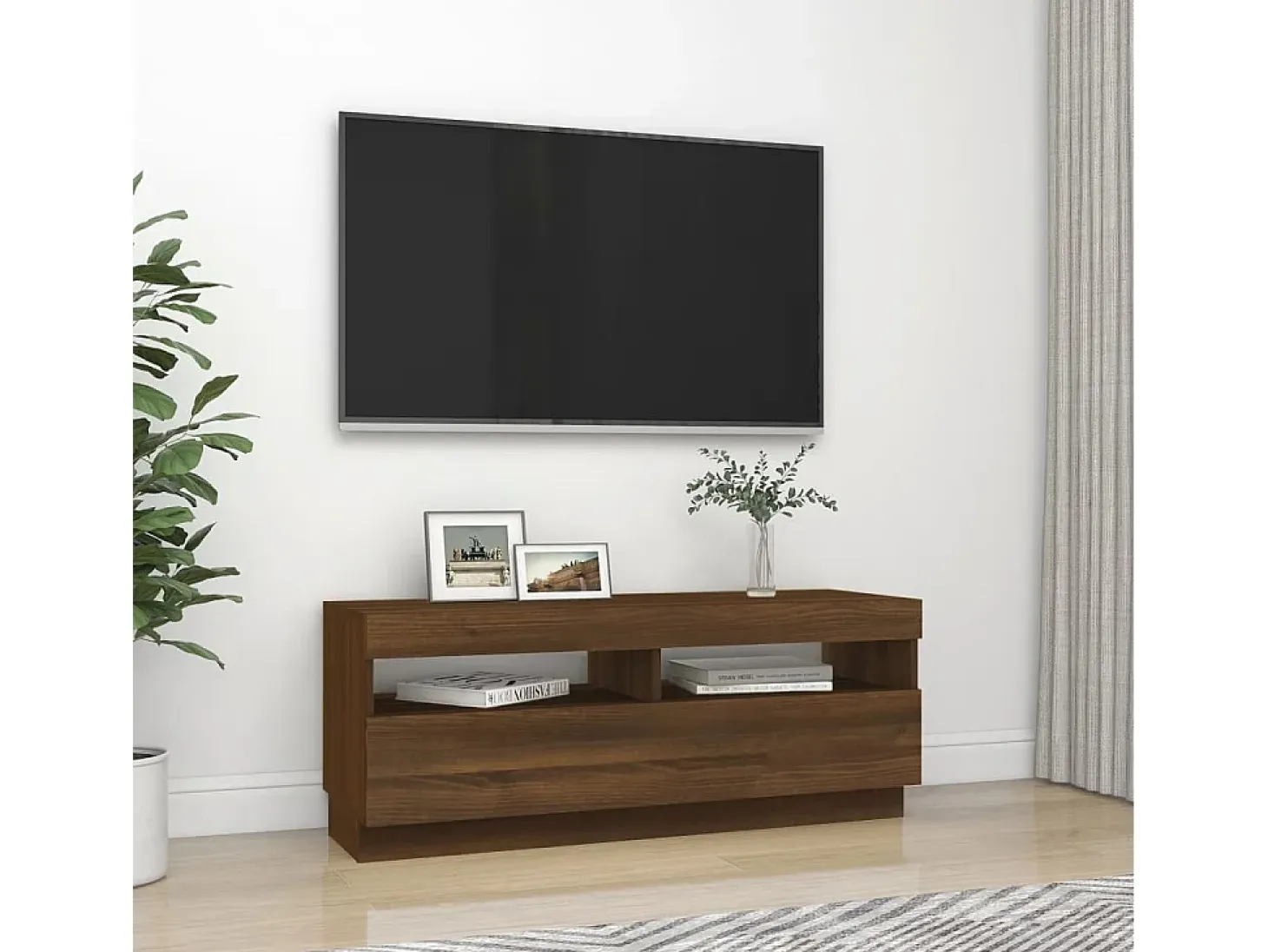 Mueble de TV con luces LED marrón roble 100x35x40 cm