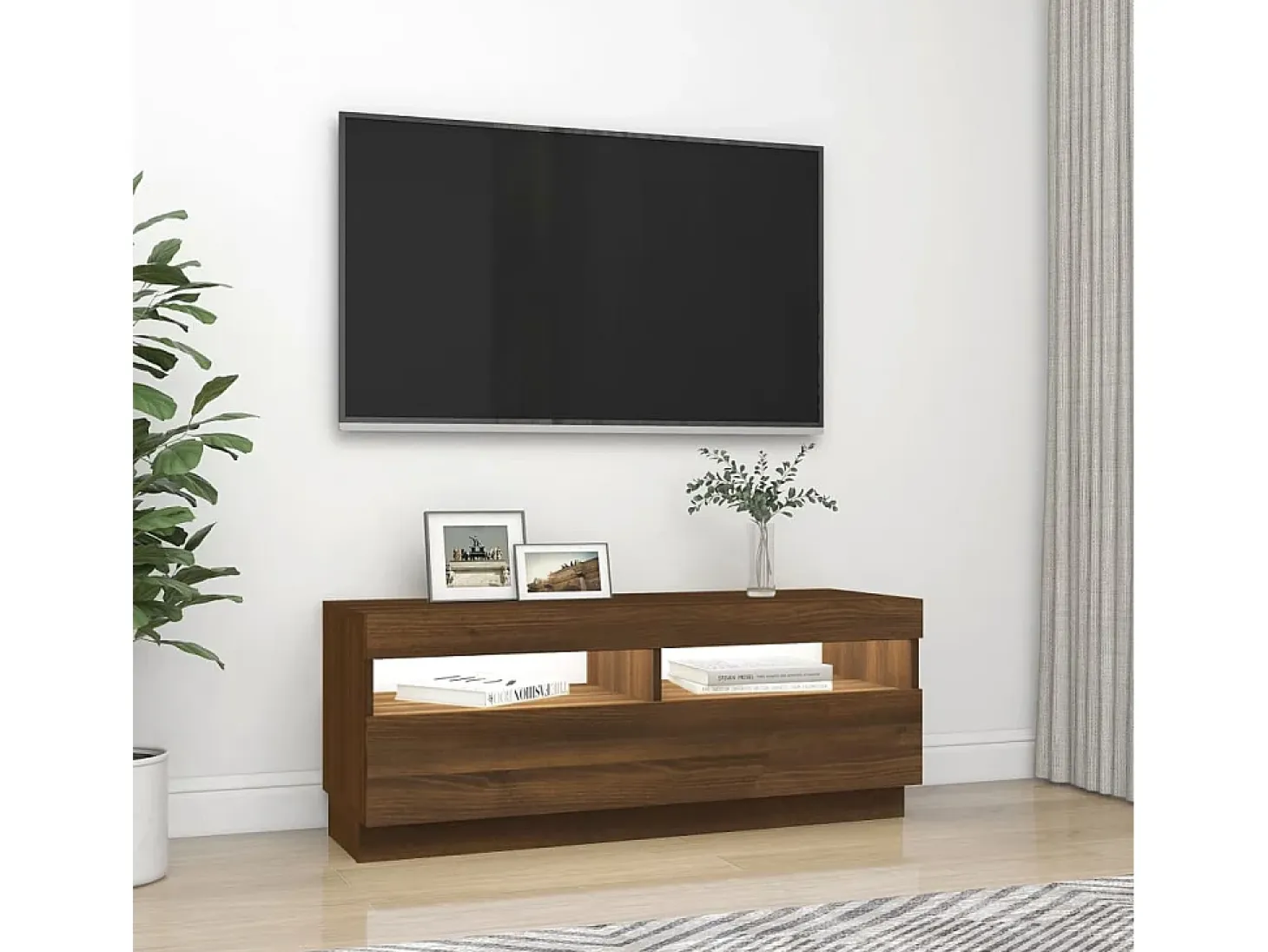 Mueble de TV con luces LED marrón roble 100x35x40 cm