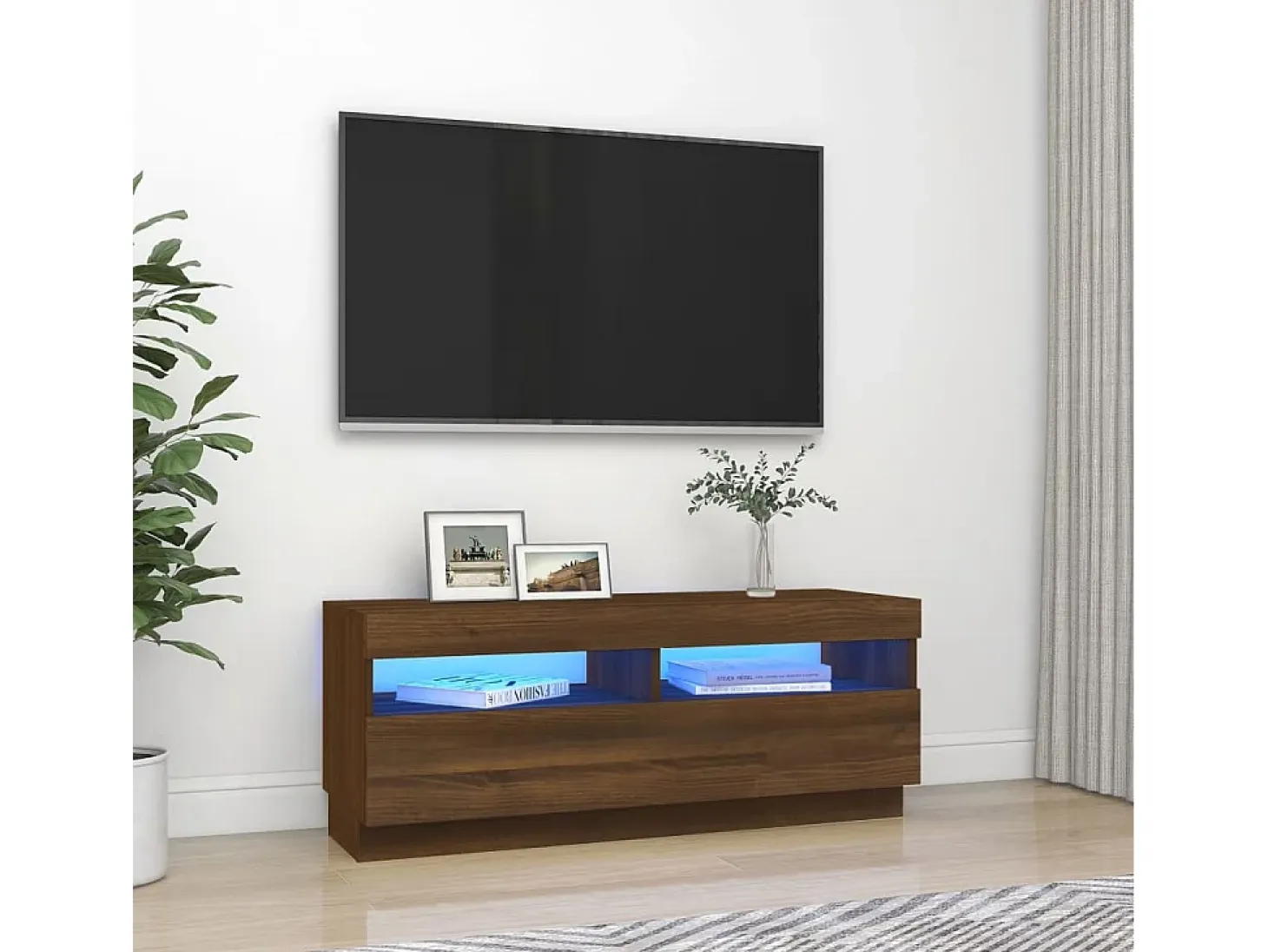 Mueble de TV con luces LED marrón roble 100x35x40 cm