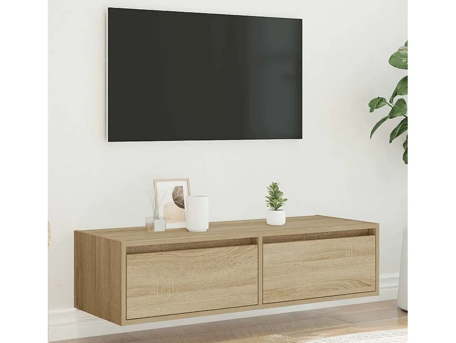 Mueble de TV con luces LED roble sonoma 100X35,5x25 cm